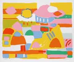 Retro Landscape II, Colorful Landscape Serigraph by John Grillo 