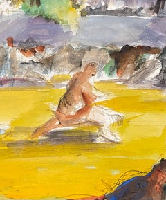 Large Watercolor Painting John Groth, Men Wrestling, Esquire Magazine WPA Artist