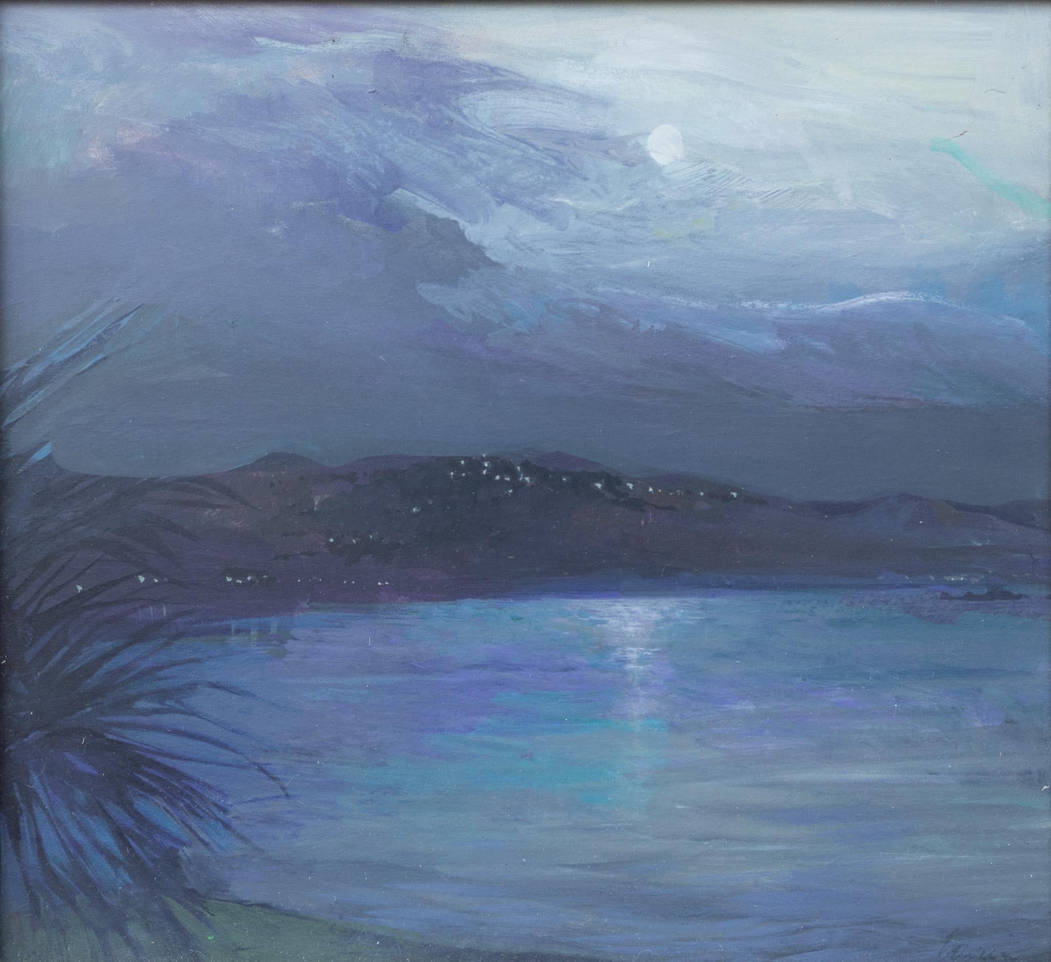 John Guerin Landscape Painting - "Moonlight, Acapulco" Nighttime Seascape