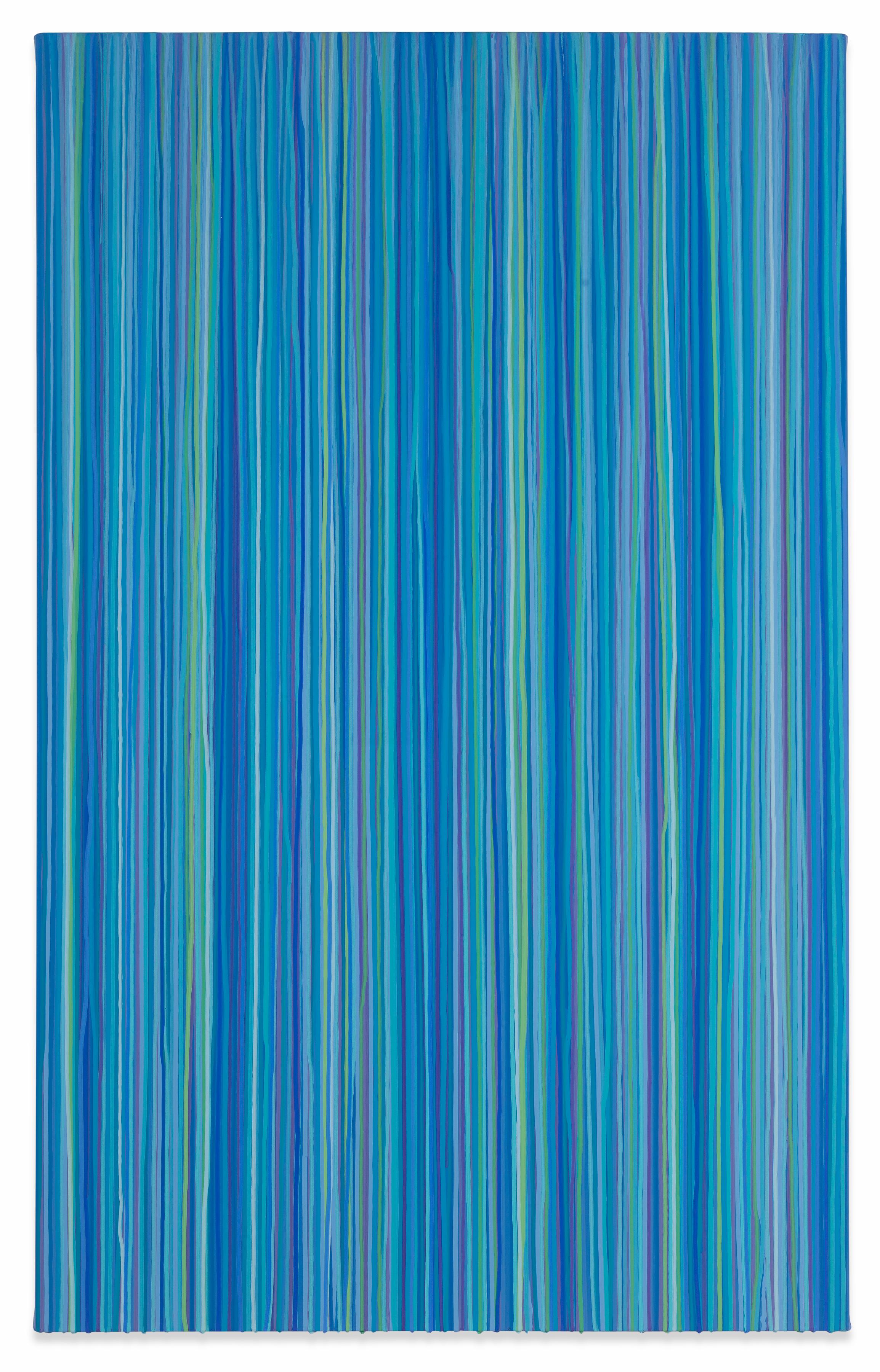 John Guthrie Abstract Painting - "Heart Fog" Contemporary Striped Painting in Blue and Green 