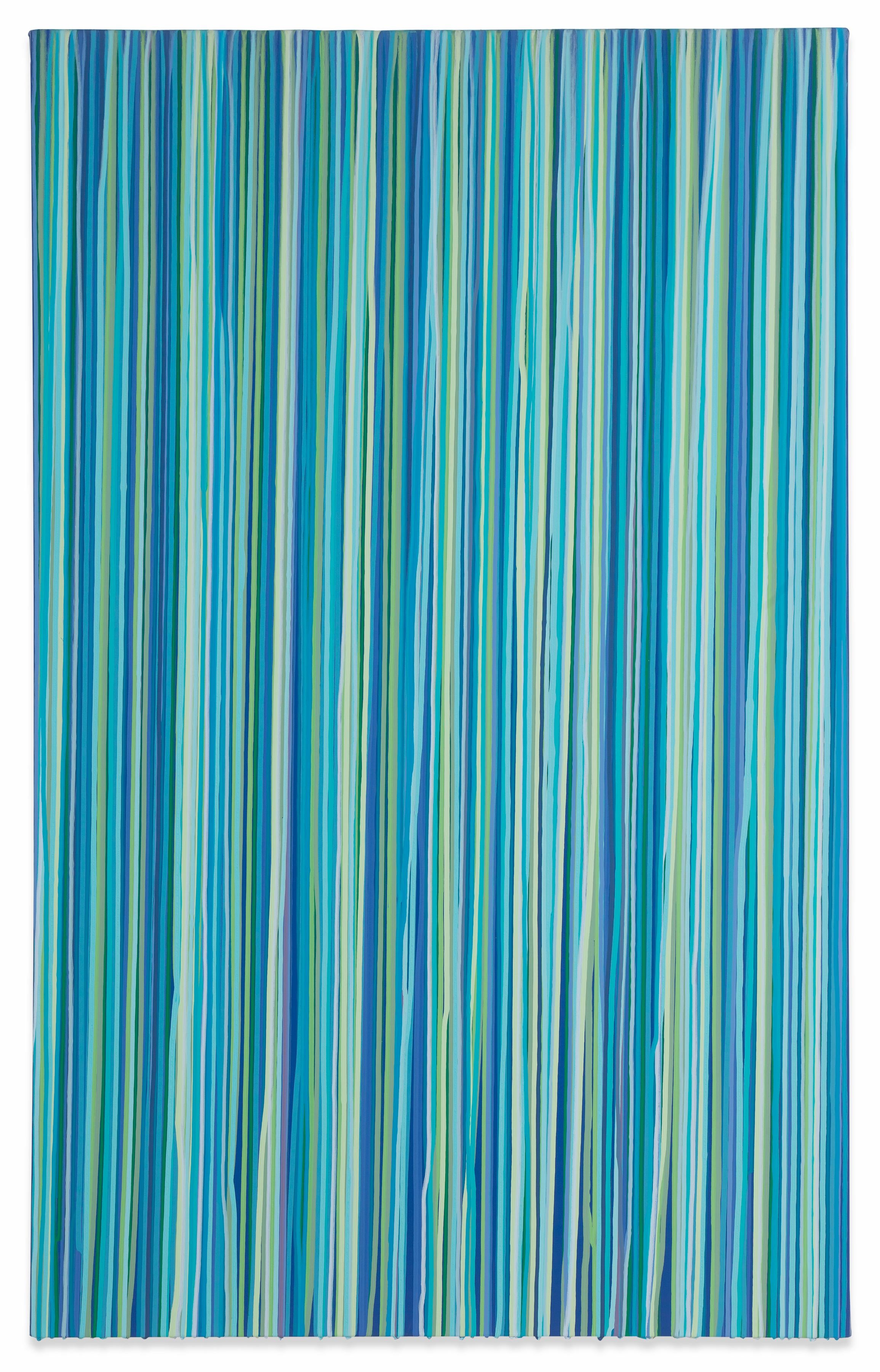 John Guthrie Abstract Painting - "Sugar Sugar" Contemporary Striped Painting in Blue and Green 