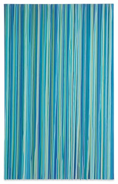"Sugar Sugar" Contemporary Striped Painting in Blue and Green 