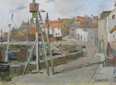 Antique Framed Signed Scottish Fishing Village Oil Painting of St Monans Fife