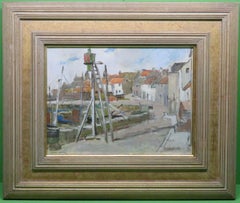 Antique Framed Signed Scottish Fishing Village Oil Painting of St Monans Fife