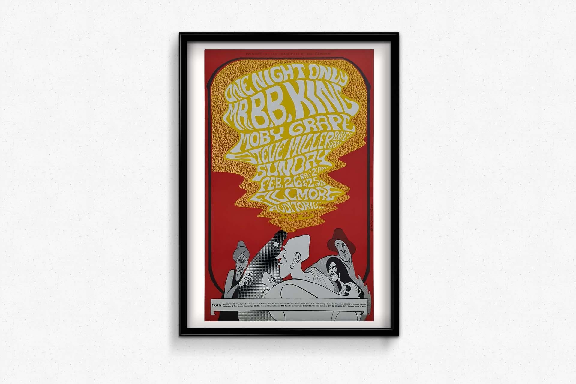 1967 psychedelic poster for the concert of B.B. King, Moby Grape, Steve Miller.. - Abstract Print by John H. Myers
