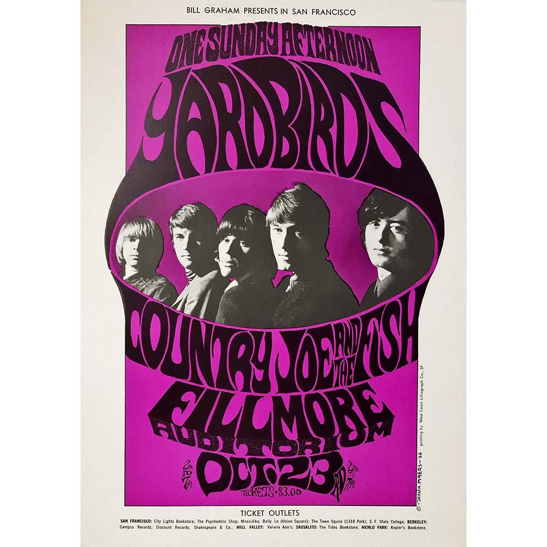 Original psychedelic poster of 1966 - The Yardbirds and Country Joe and the fish - Print by John H. Myers