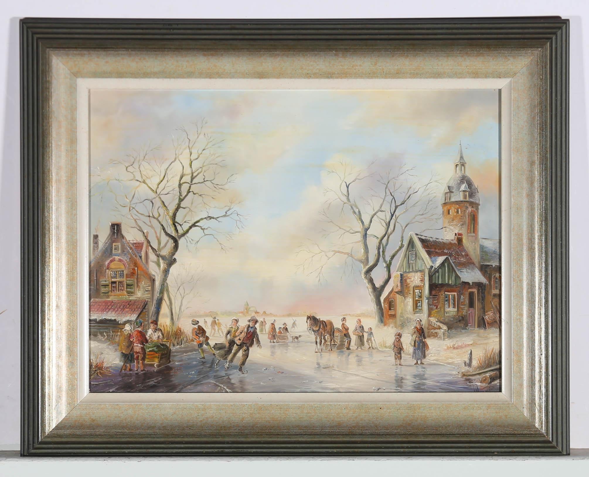 John Haanstra (b.1940) - Dutch School 20th Century Oil, Romantic Winter Scene 1