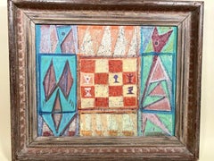 Mid Century Modern Cubist oil painting The Chess Game by John Haley 1948