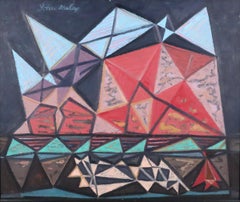 Mid-century cubist oil 1947 Southwest landscape INVENTORY CLEARANCE SALE
