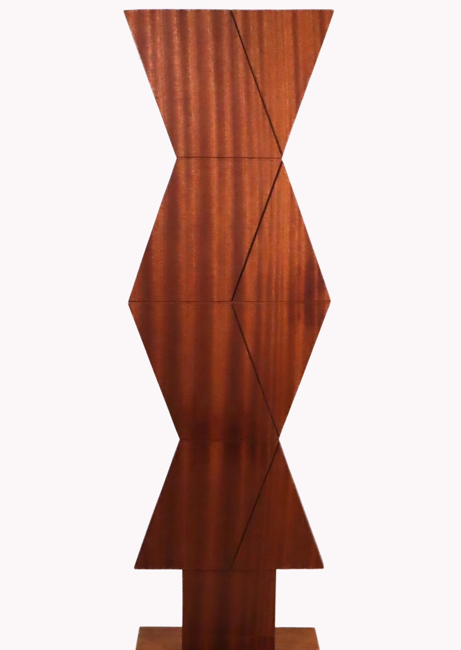 John Haley Abstract Sculpture - Wood Sculpture 1971 abstract geometric illusion INVENTORY CLEARANCE SALE