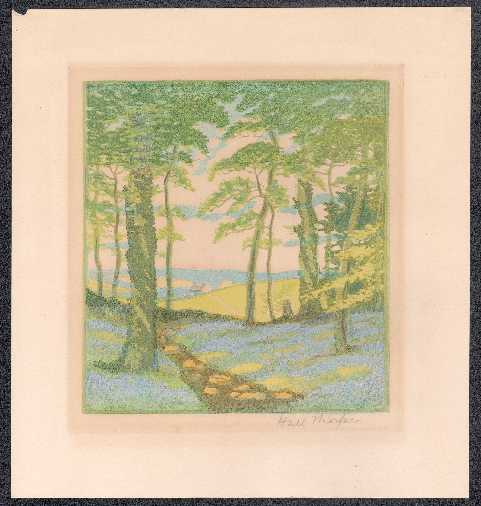 Bois Bluebell, John Hall Thorpe, gravure sur bois de couleur, vers 1920 en vente 1