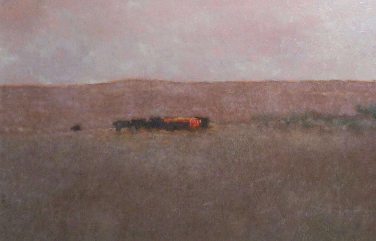 Original SCOTTISH Impressionist Ölgemälde KATZENFÜTTERUNG IM WINTER GALLOWAY (Braun), Animal Painting, von John Halliday