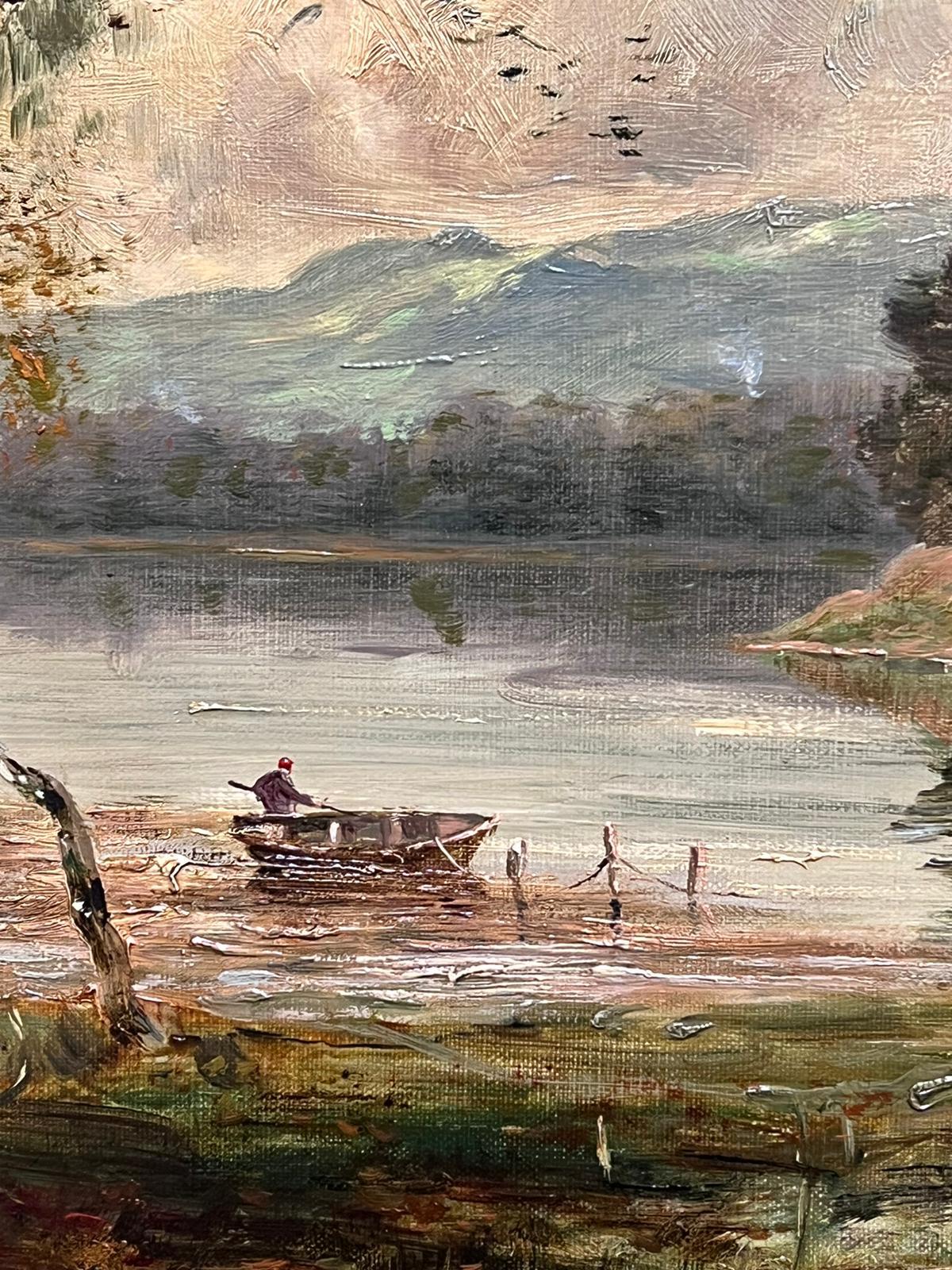 Fine Victorian Scottish Oil Painting Figures in Highland Loch Landscape signed For Sale 1