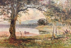 Fine peinture à l'huile écossaise victorienne représentant un paysage de Highland Loch signé