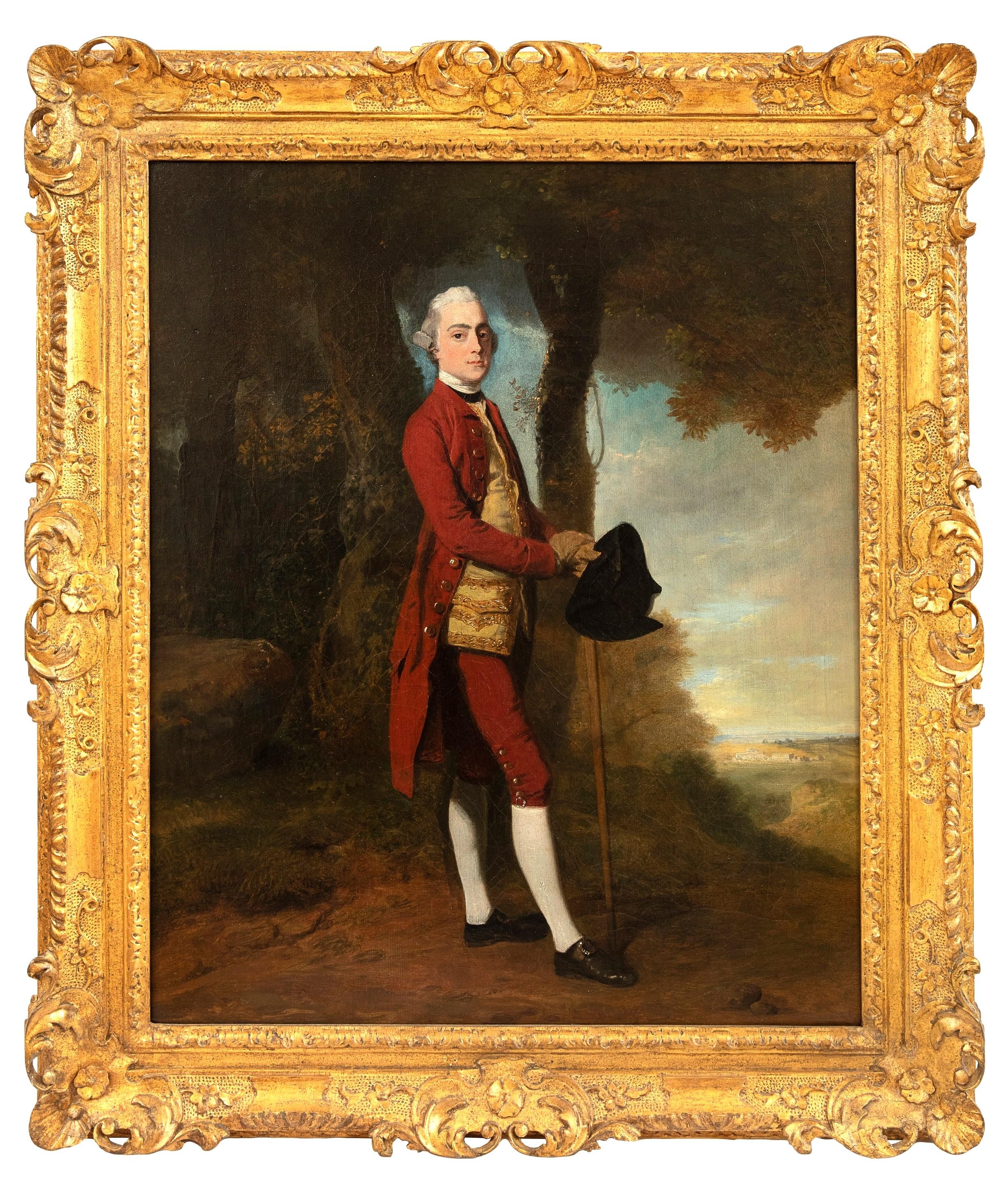 John Hamilton Mortimer Landscape Painting - An English 18th century portrait of James Stanley, standing in a landscape