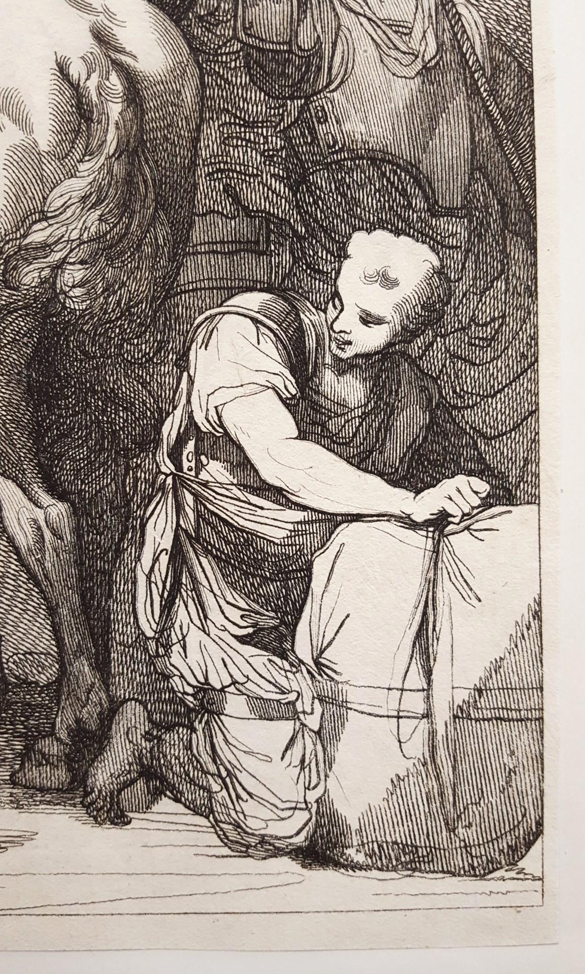 Cheval de bât et soldats /// Antique British Victorian Etching Figurative Animal - Maîtres anciens Print par John Hamilton Mortimer