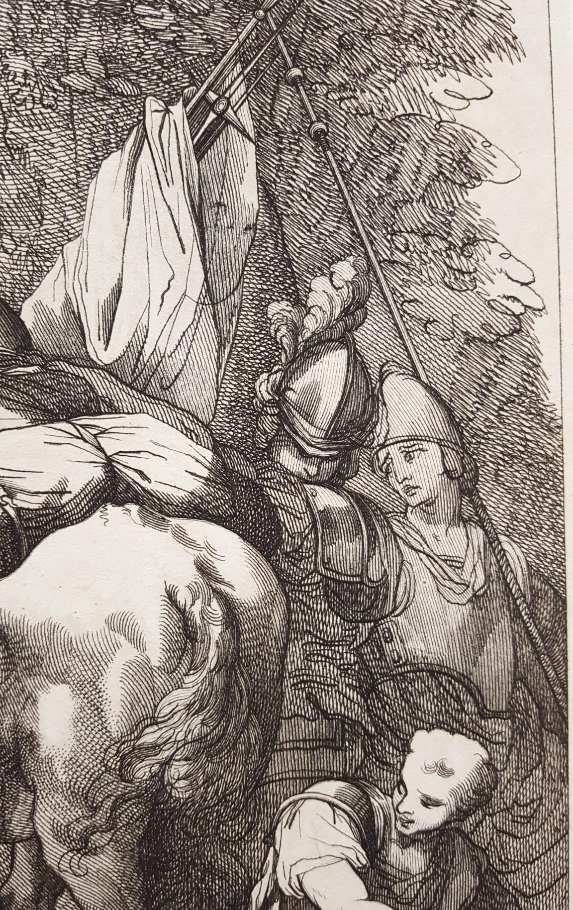 Cheval de bât et soldats /// Antique British Victorian Etching Figurative Animal en vente 1