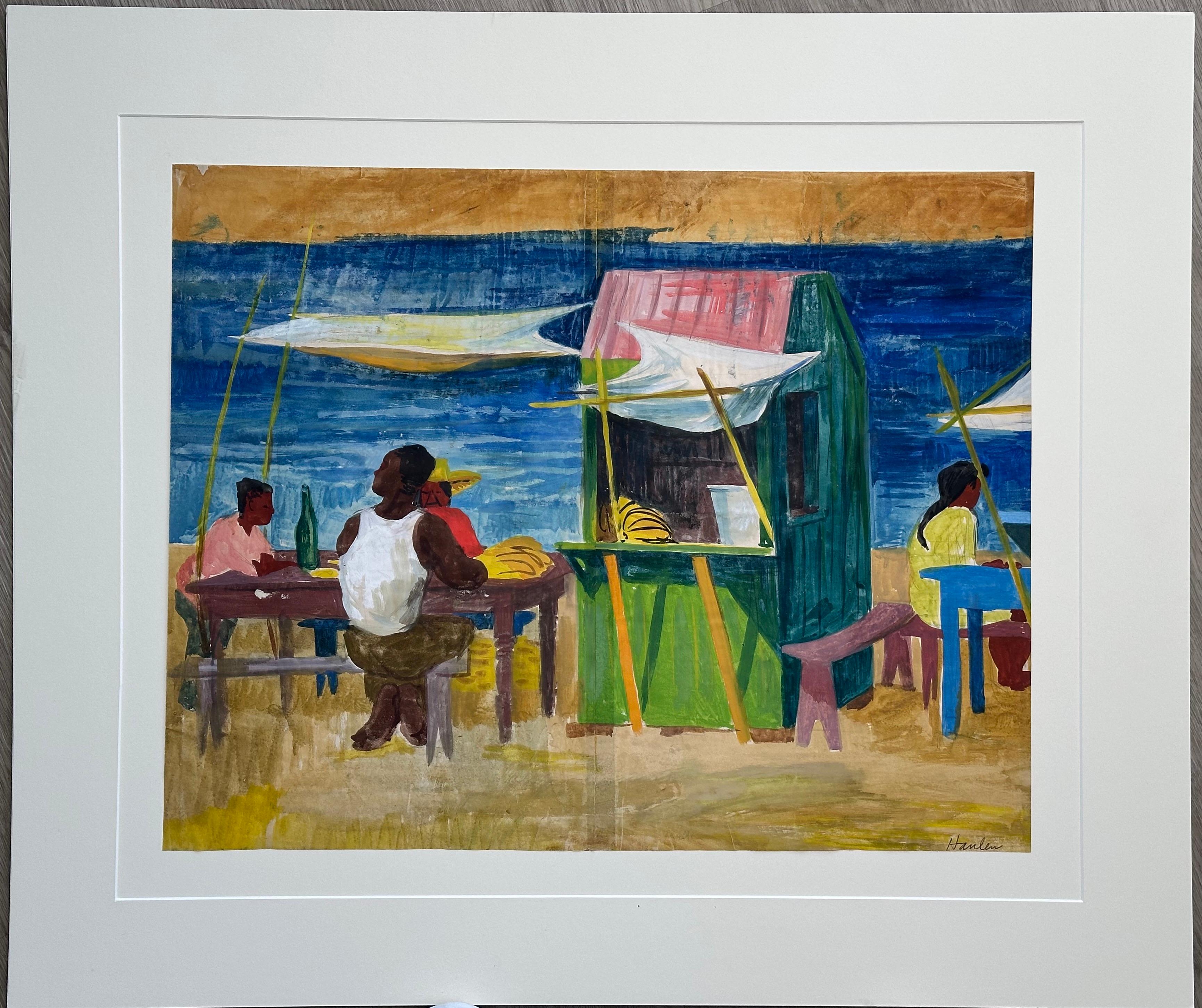 Beach Snack Shack Landscape - Painting by John Hanlen 
