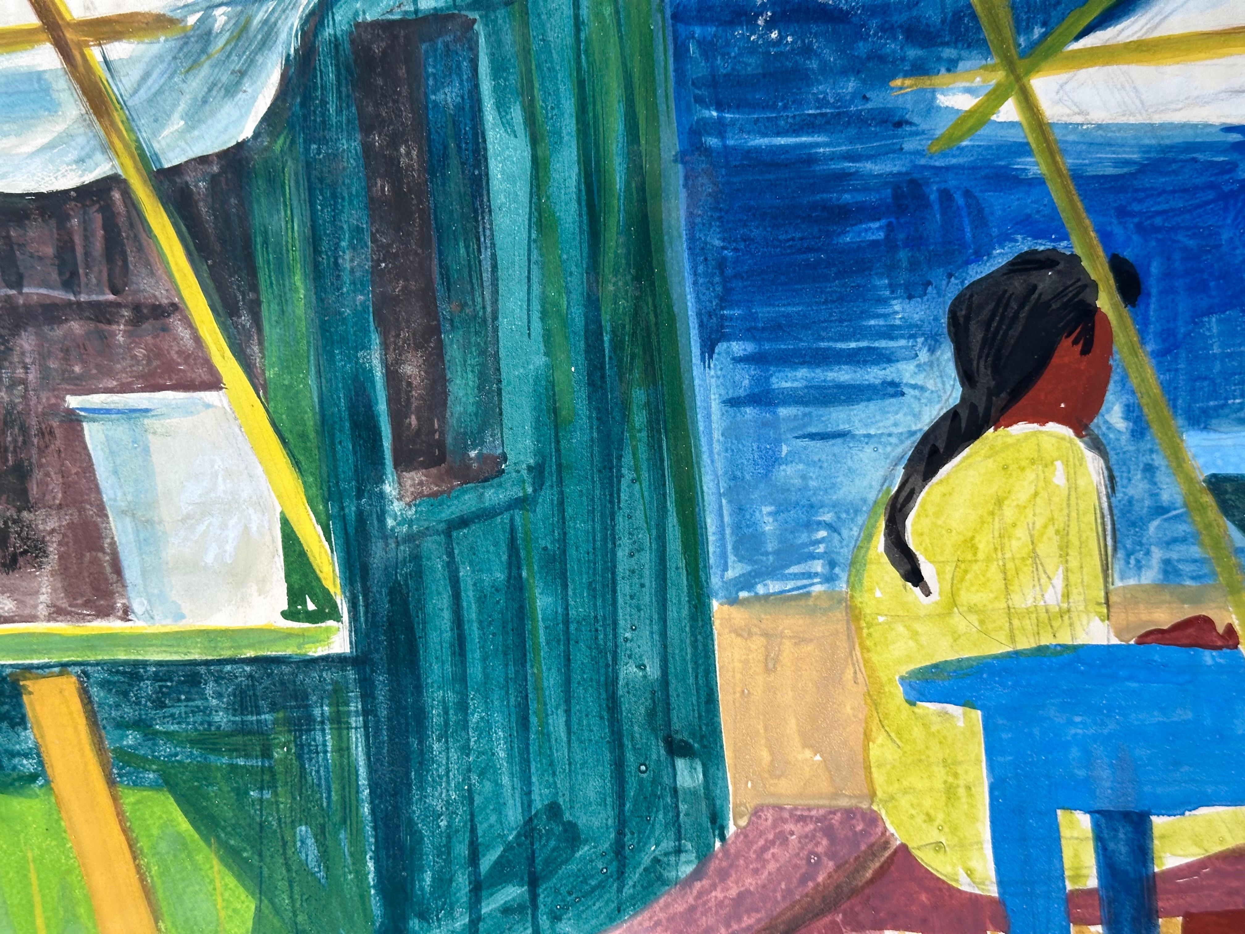 Beach Snack Shack Landscape - Brown Figurative Painting by John Hanlen 