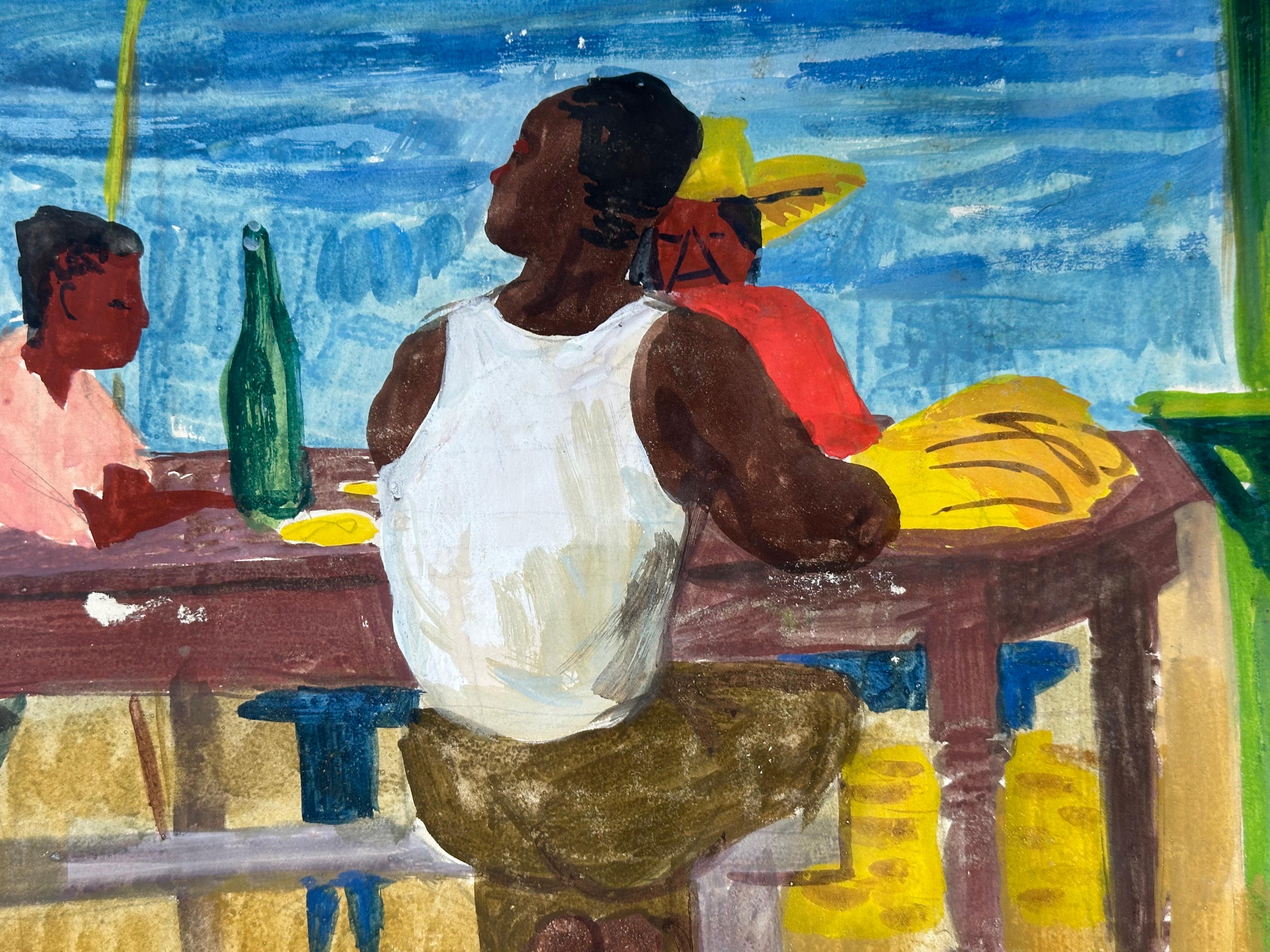 John Hanlen (1922-2003). 

Beach Snack Shack, ca. 1950.

Tempera on paper, sheet measures 18 x 23 inches. Measurement with matting: 26 x 31 inches. The piece is unframed. 

There is a break in paper running down center line vertically. In an