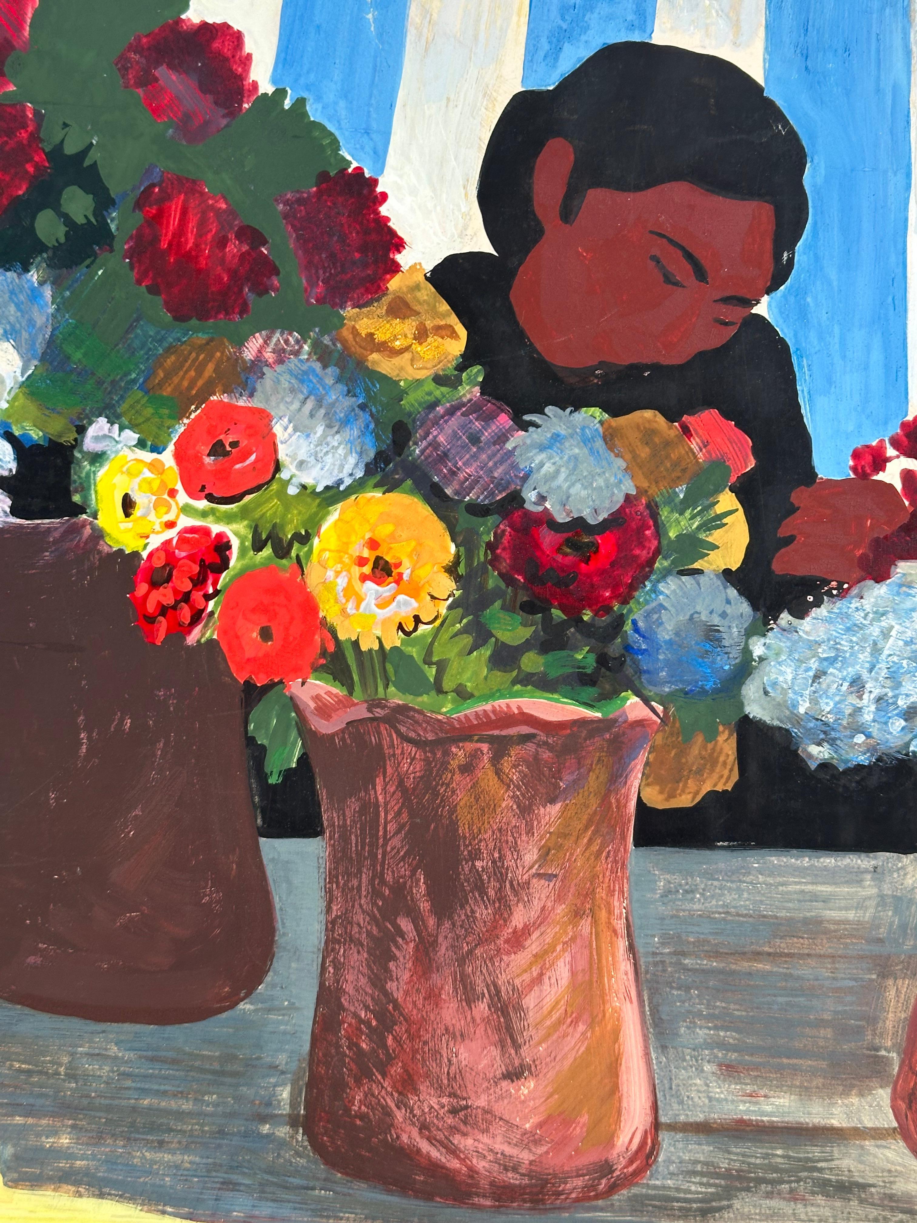 Marché aux fleurs, Lima, Pérou - Gris Figurative Painting par John Hanlen 