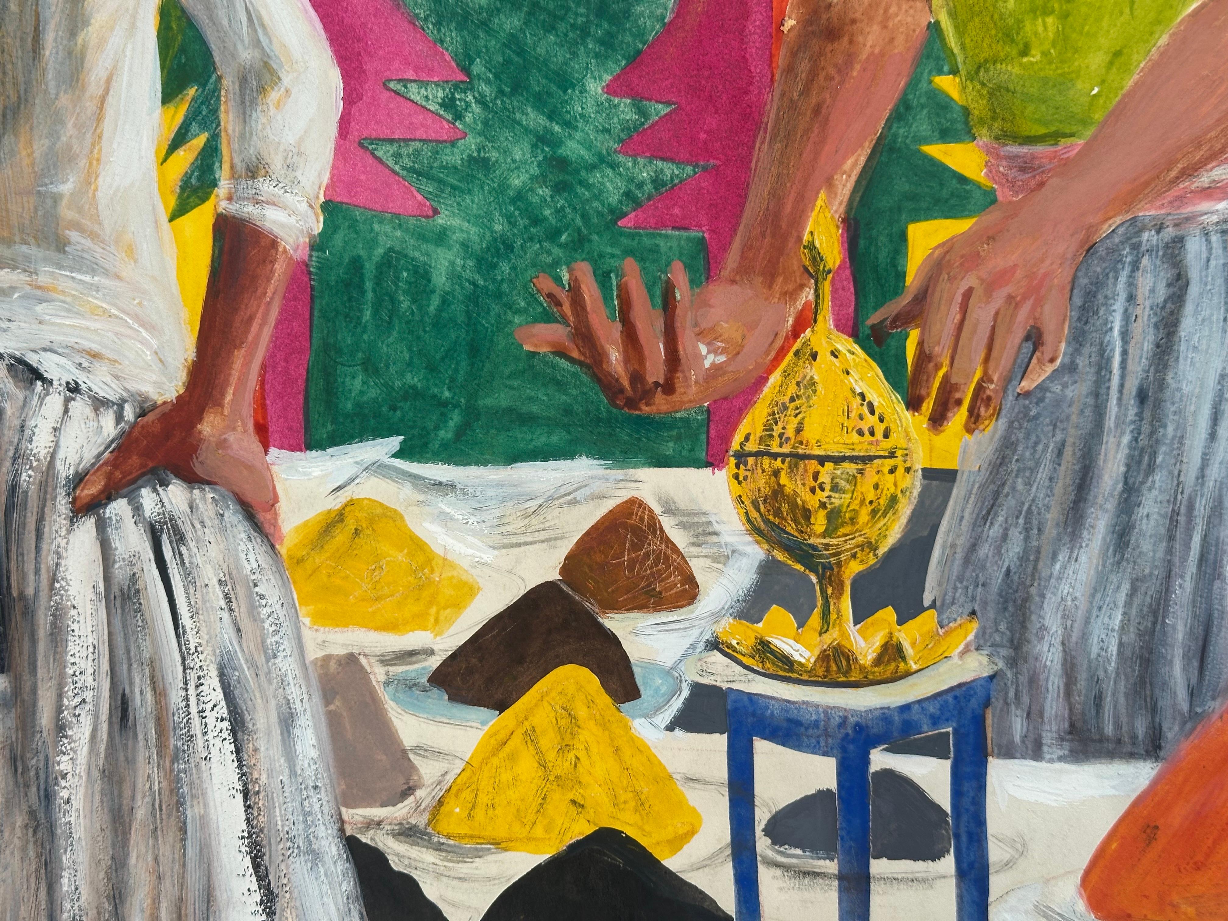 Marché aux épices, Marrakech Maroc - Gris Figurative Painting par John Hanlen 