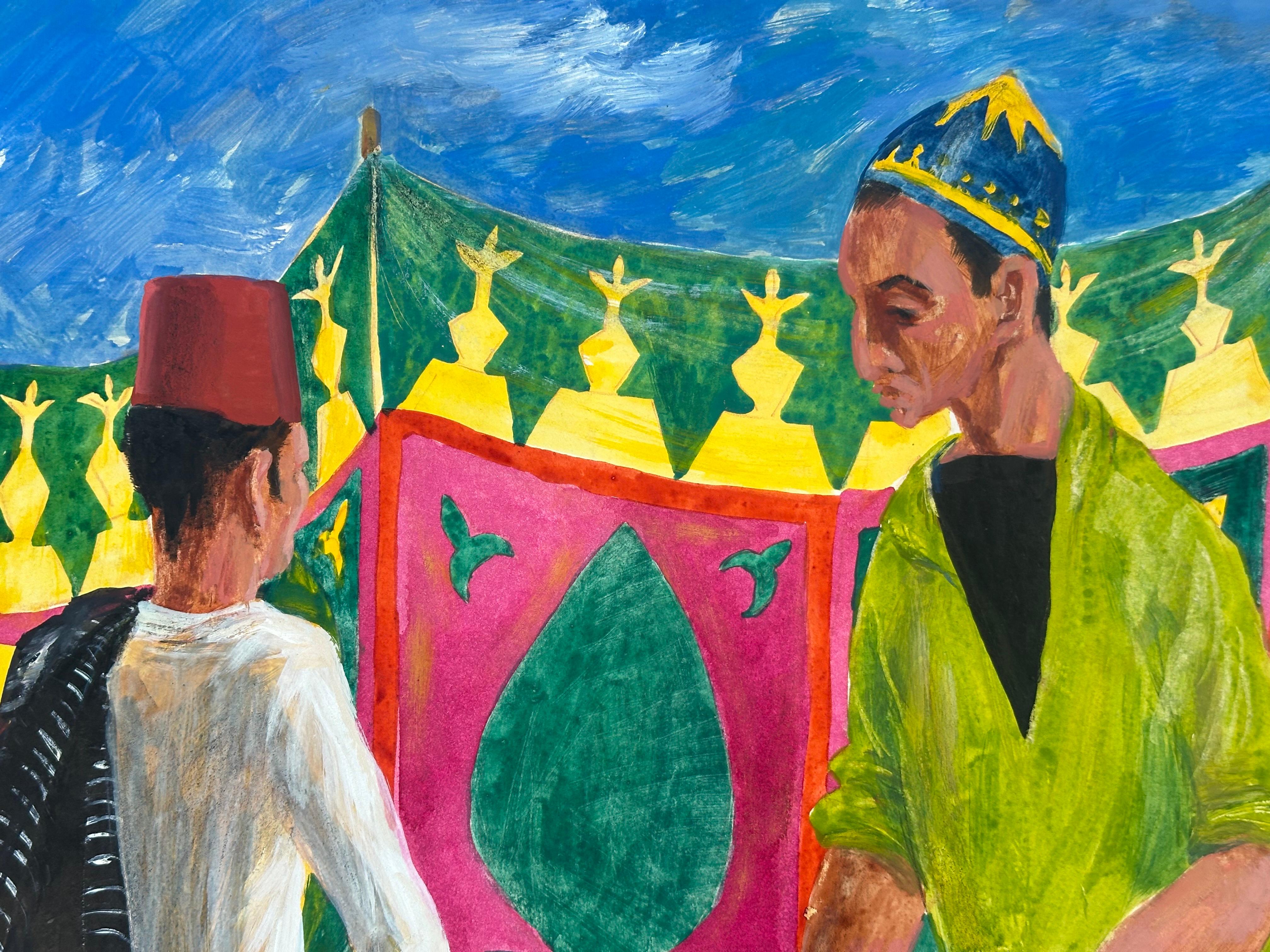 John Hanlen (1922-2003). 

Marché aux épices, Marrakech, Maroc, vers 1950.

Tempera sur papier, la feuille mesure 18,5 x 23 pouces. Dimensions avec passe-partout : 26 x 32 pouces. L'œuvre n'est pas encadrée. 

Signé dans la marge inférieure.