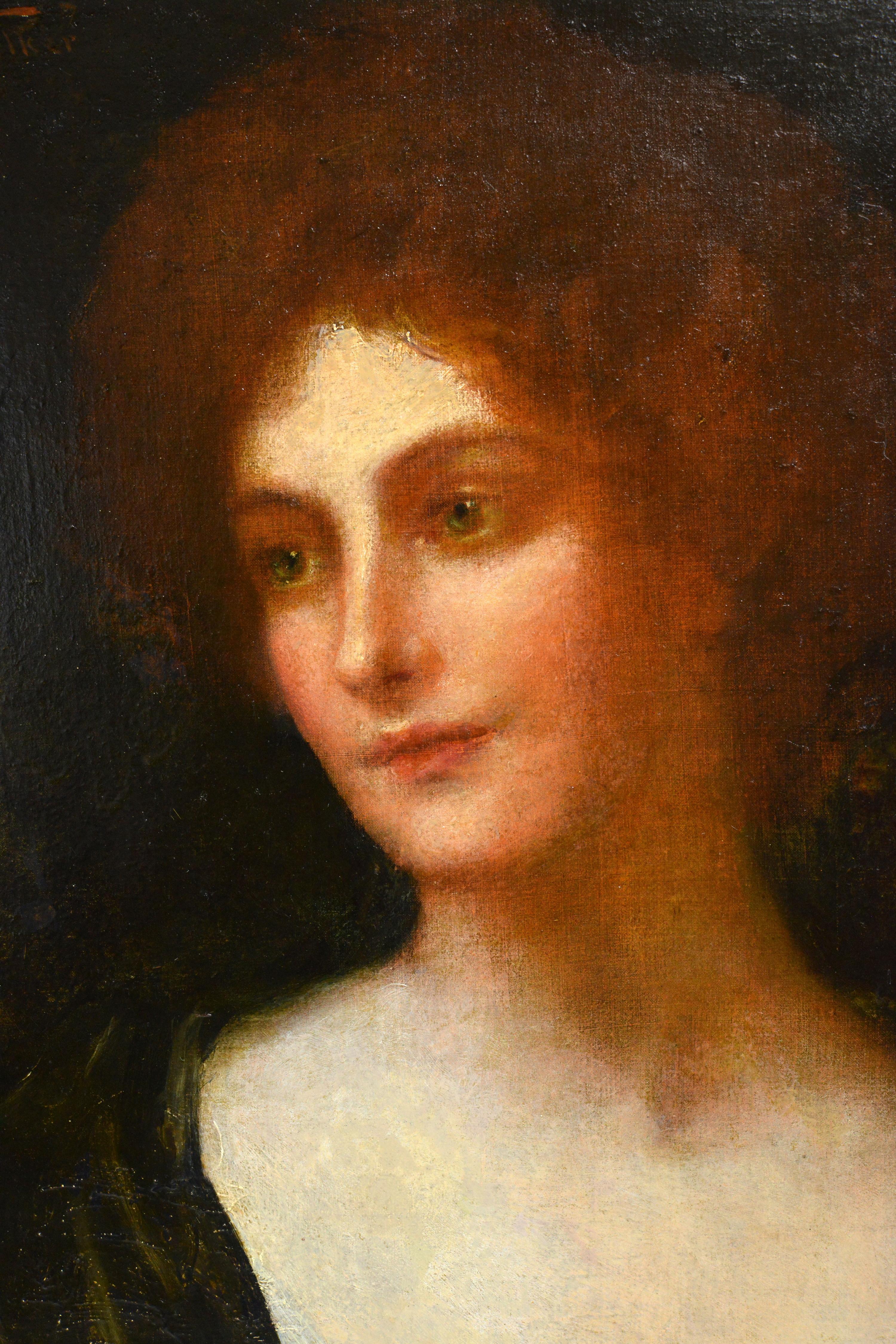 Porträt einer rothaarigen Dame mit Smaragdaugen, britisches Ölgemälde des 19. Jahrhunderts (Realismus), Painting, von John Hanson Walker