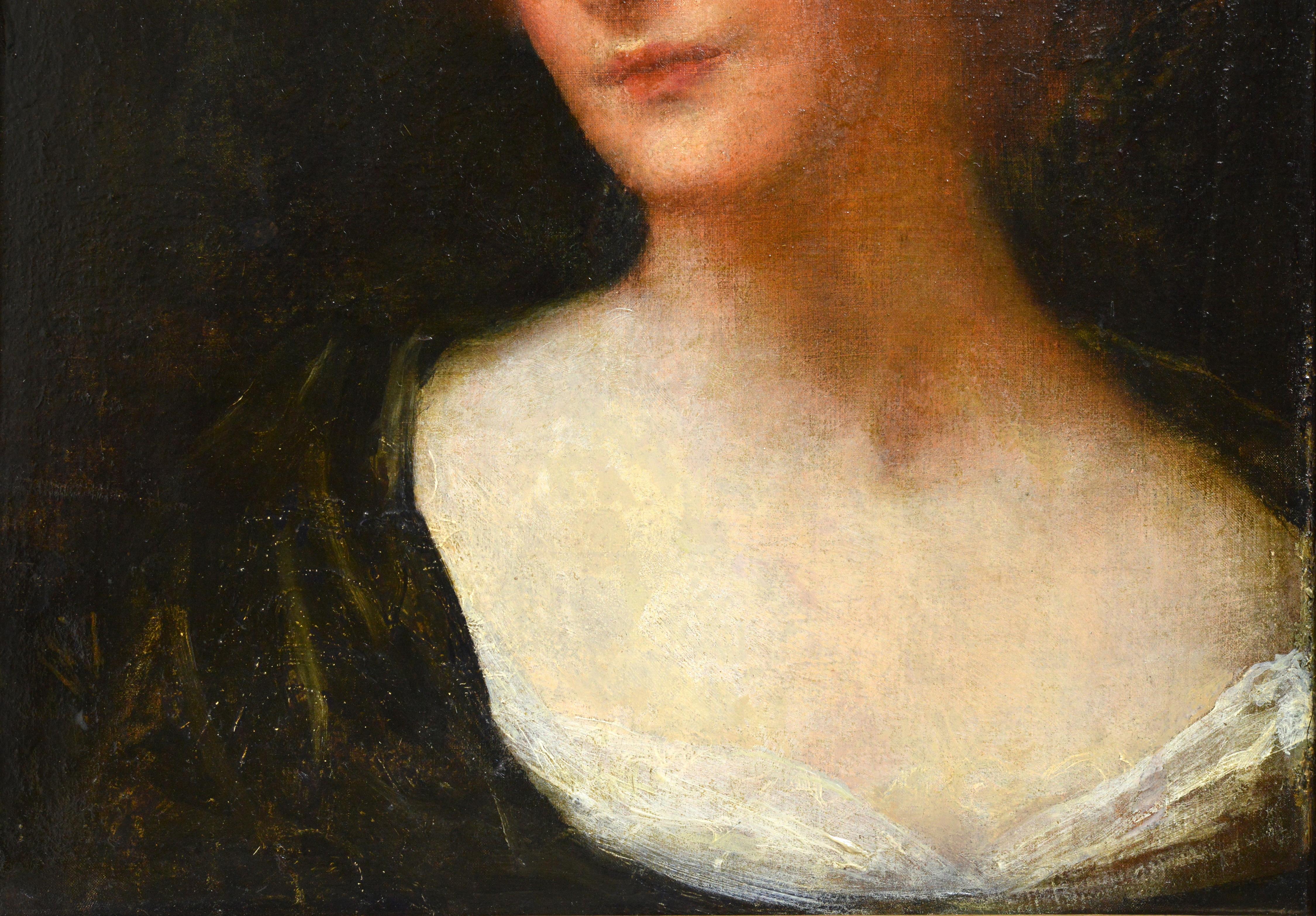 Porträt einer rothaarigen Dame mit Smaragdaugen, britisches Ölgemälde des 19. Jahrhunderts (Braun), Portrait Painting, von John Hanson Walker