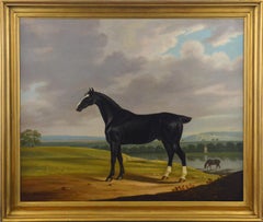 Early 19th Century sporting oil painting of a black horse