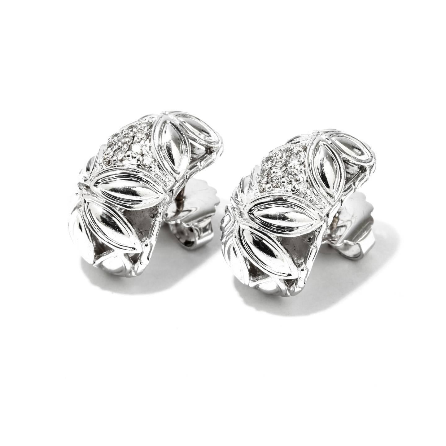 John Hardy 0.37 Carat Diamond Sterling Silver Earrings  In New Condition For Sale In Houston, TX