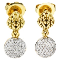 Retro John Hardy 1.00 Carat Diamond 18 Karat Two-Tone Gold Pavè Drop Earrings