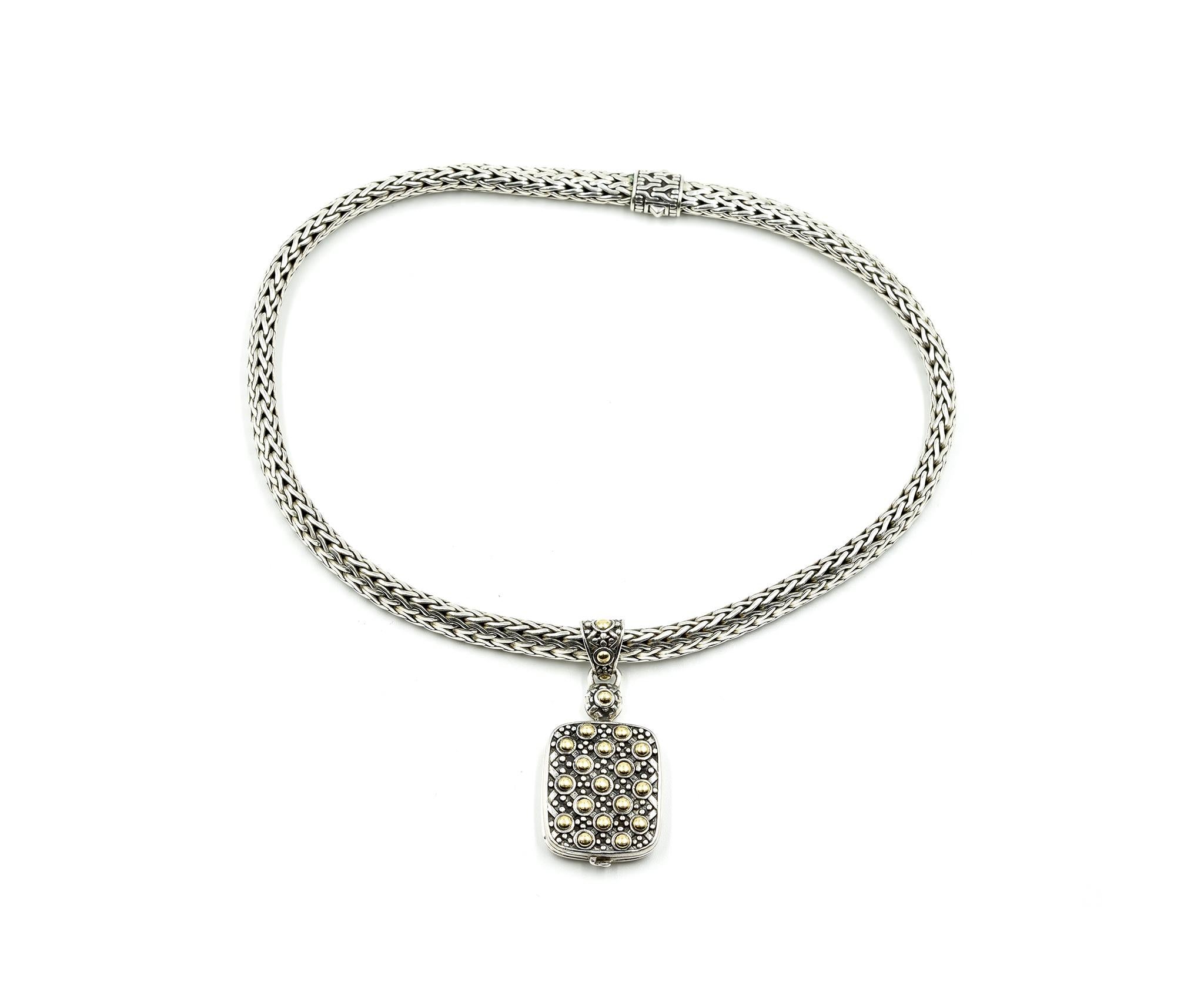 John Hardy 18 Karat Gold and Sterling Silver Reversable Dot Locket Necklace In New Condition In Scottsdale, AZ