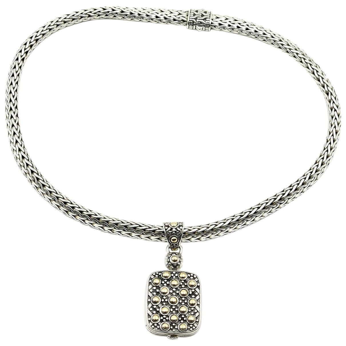 John Hardy 18 Karat Gold and Sterling Silver Reversable Dot Locket Necklace