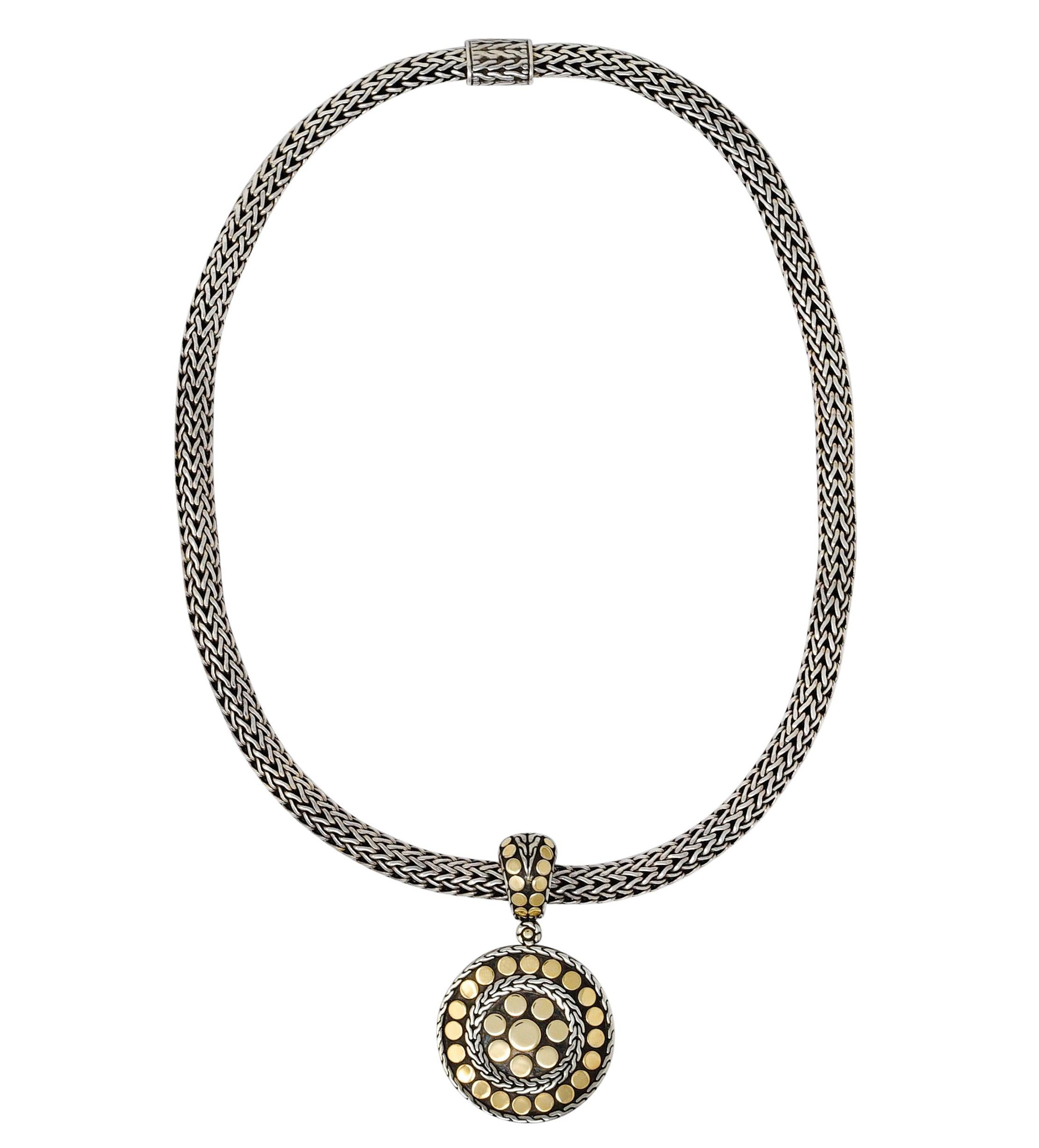 Women's or Men's John Hardy 18 Karat Gold Sterling Silver Dot Enhancer Pendant Necklace