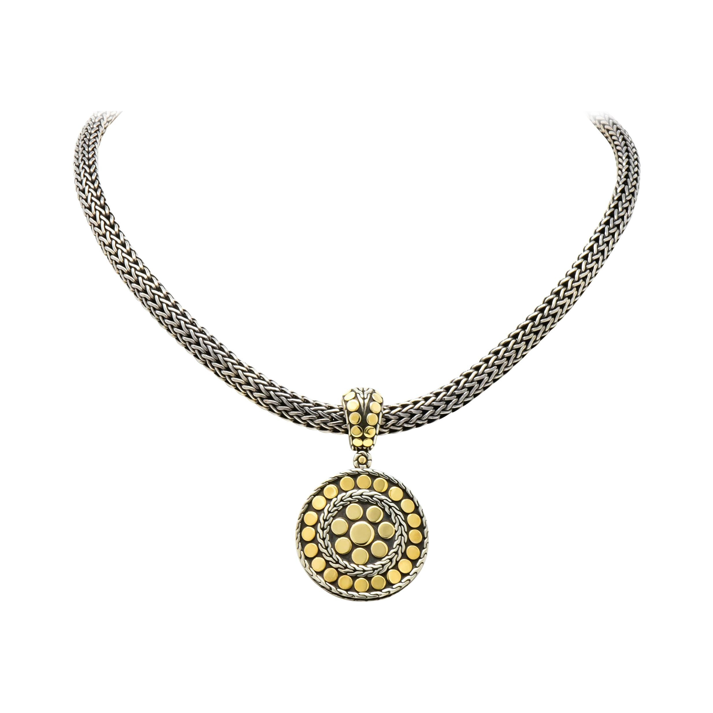 John Hardy 18 Karat Gold Sterling Silver Dot Enhancer Pendant Necklace