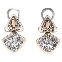 John Hardy 18 Karat Yellow Gold and Sterling Silver White Topaz Dangle Earrings