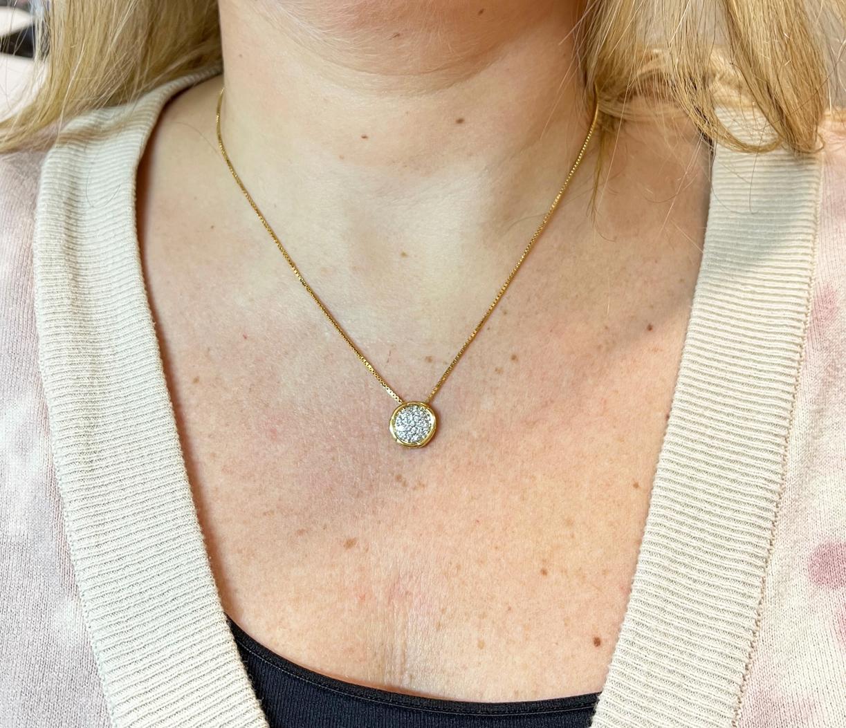 Women's John Hardy 18 Karat Yellow Gold Bamboo Pavé Diamond Circle Pendant Necklace