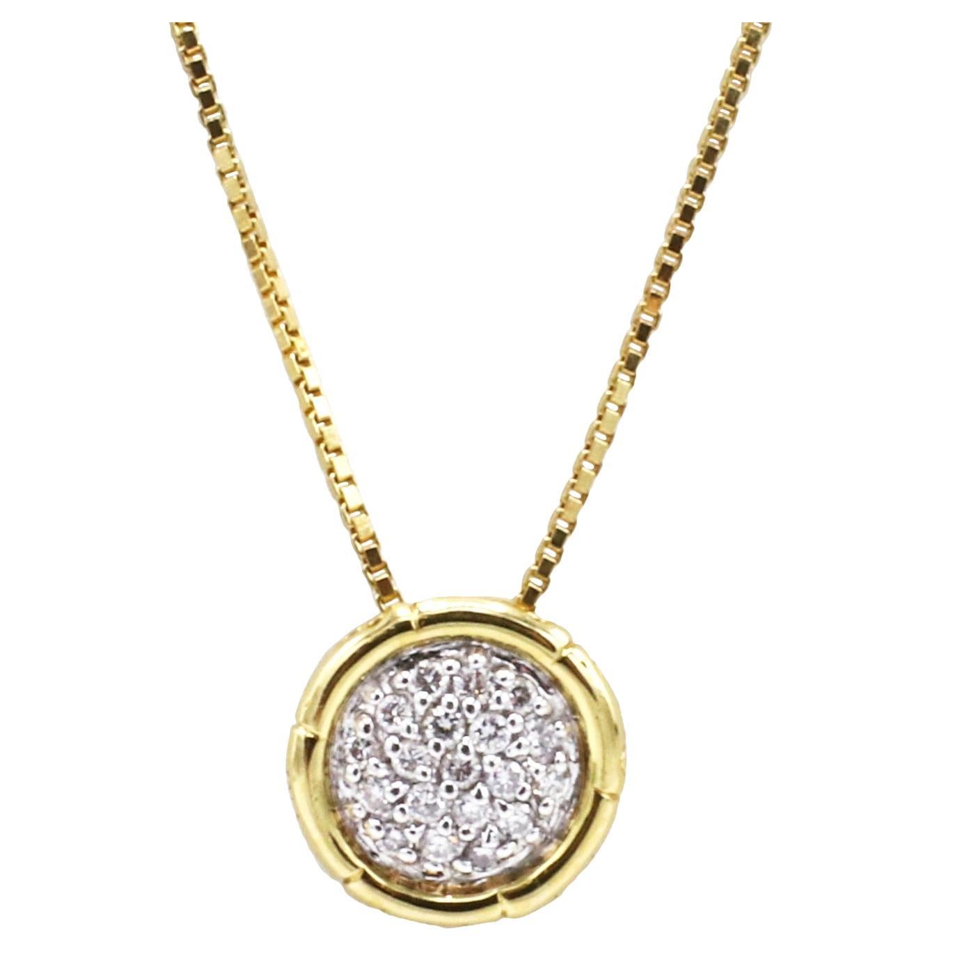 John Hardy 18 Karat Yellow Gold Bamboo Pavé Diamond Circle Pendant Necklace