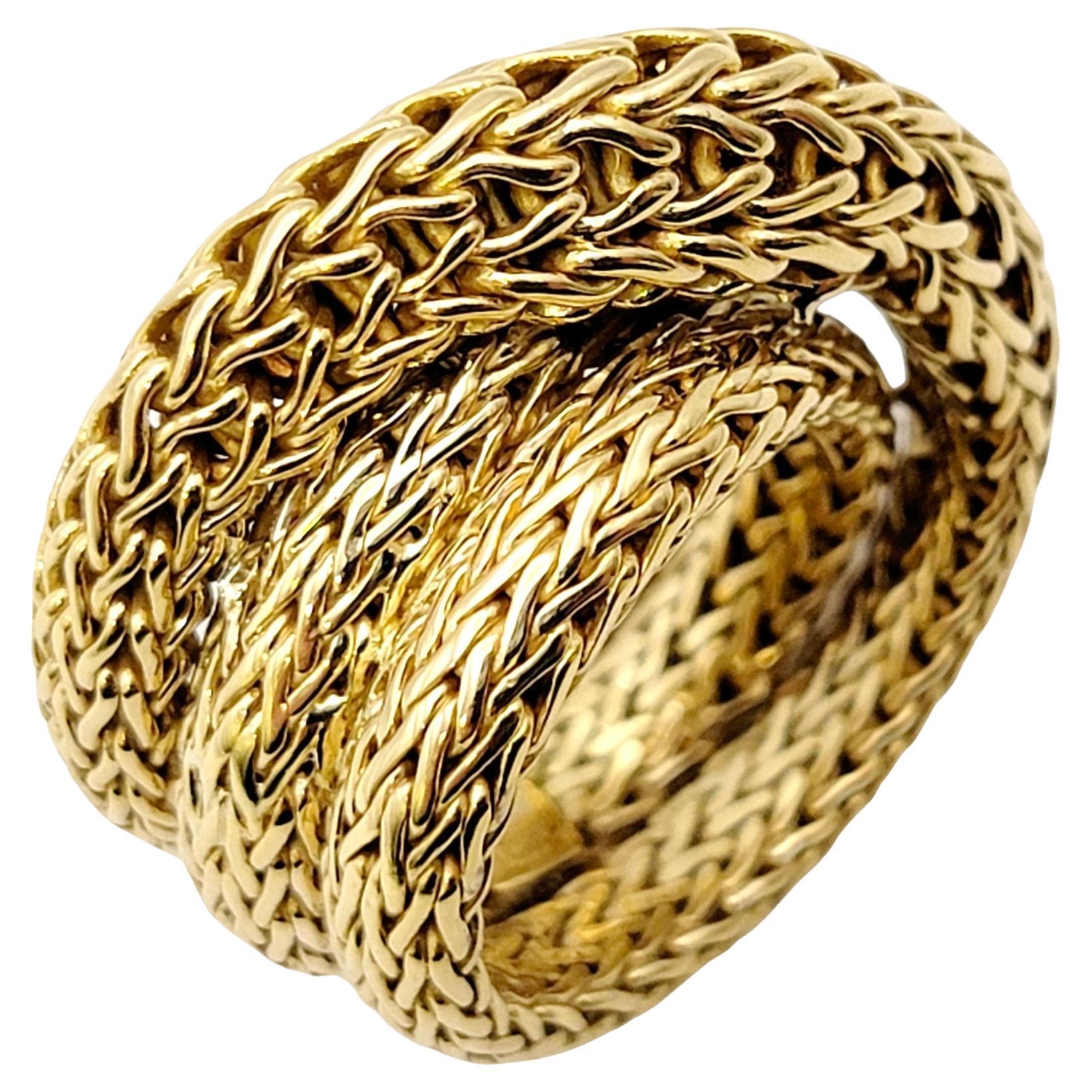 John Hardy 18 Karat Yellow Gold Chunky Twisted Woven Cocktail Ring For Sale