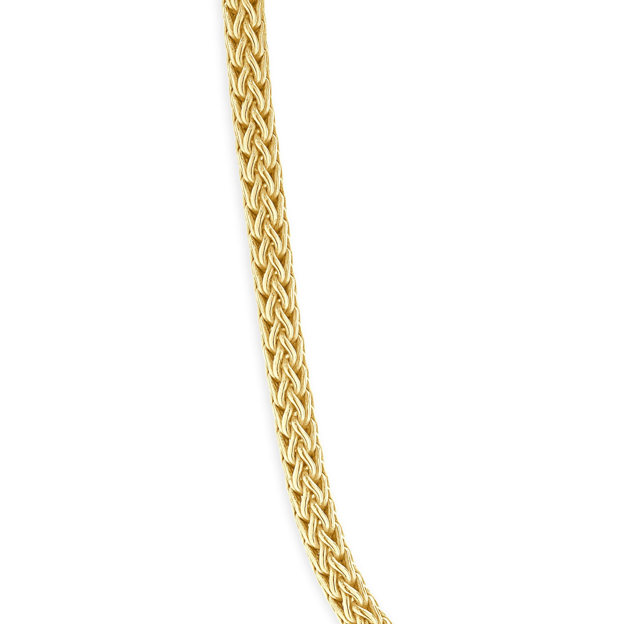 Designer: John Hardy
Material: 18k yellow gold
Diamond: 33 round brilliant cut = 0.16cttw
Color: H
Clarity: SI1 
Dimensions: necklace measures 15.25-inches in length
Weight: 79.86 grams