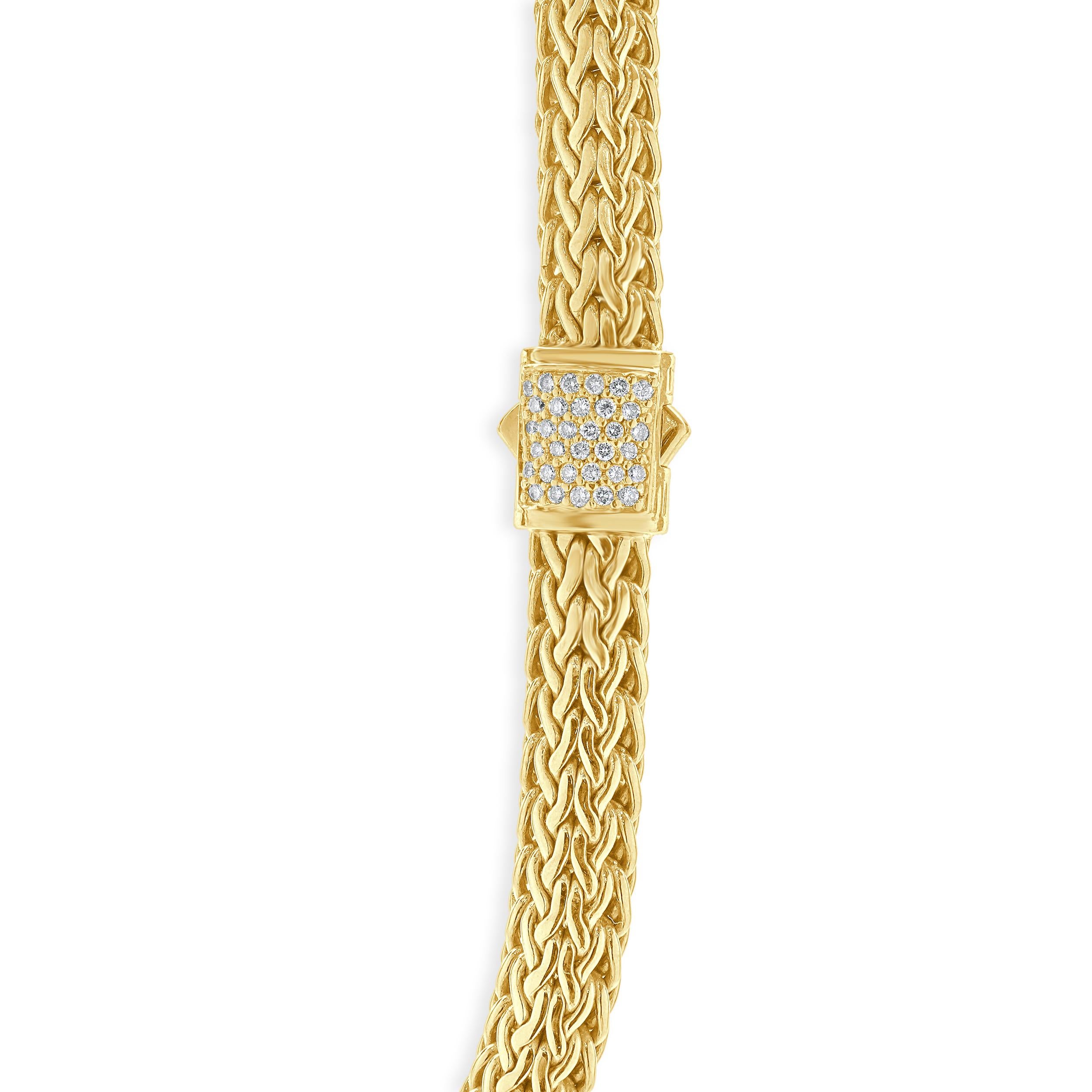 Round Cut John Hardy 18 Karat Yellow Gold Diamond Classic Chain Necklace