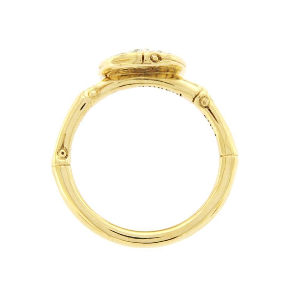 John Hardy 18 Karat Yellow Gold Diamond Metallic Bamboo Ring In Excellent Condition In Los Angeles, CA