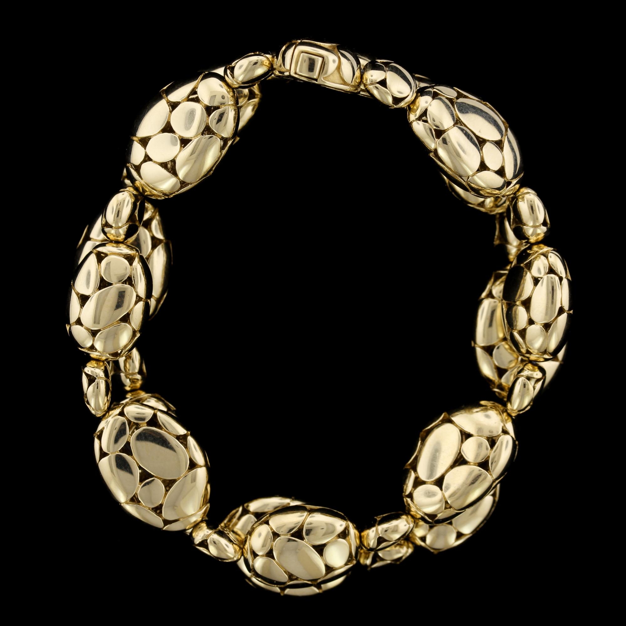 John Hardy 18K Yellow Gold Kali Bead Bracelet. The bracelet is designed with two rows of various sized Kali beads, length 7 3/4