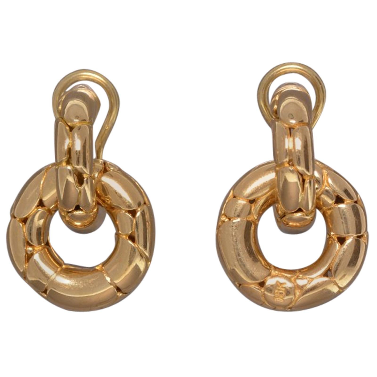 John Hardy 18 Karat Yellow Gold Lever-Back Hoops with Removable Dangle Hoop