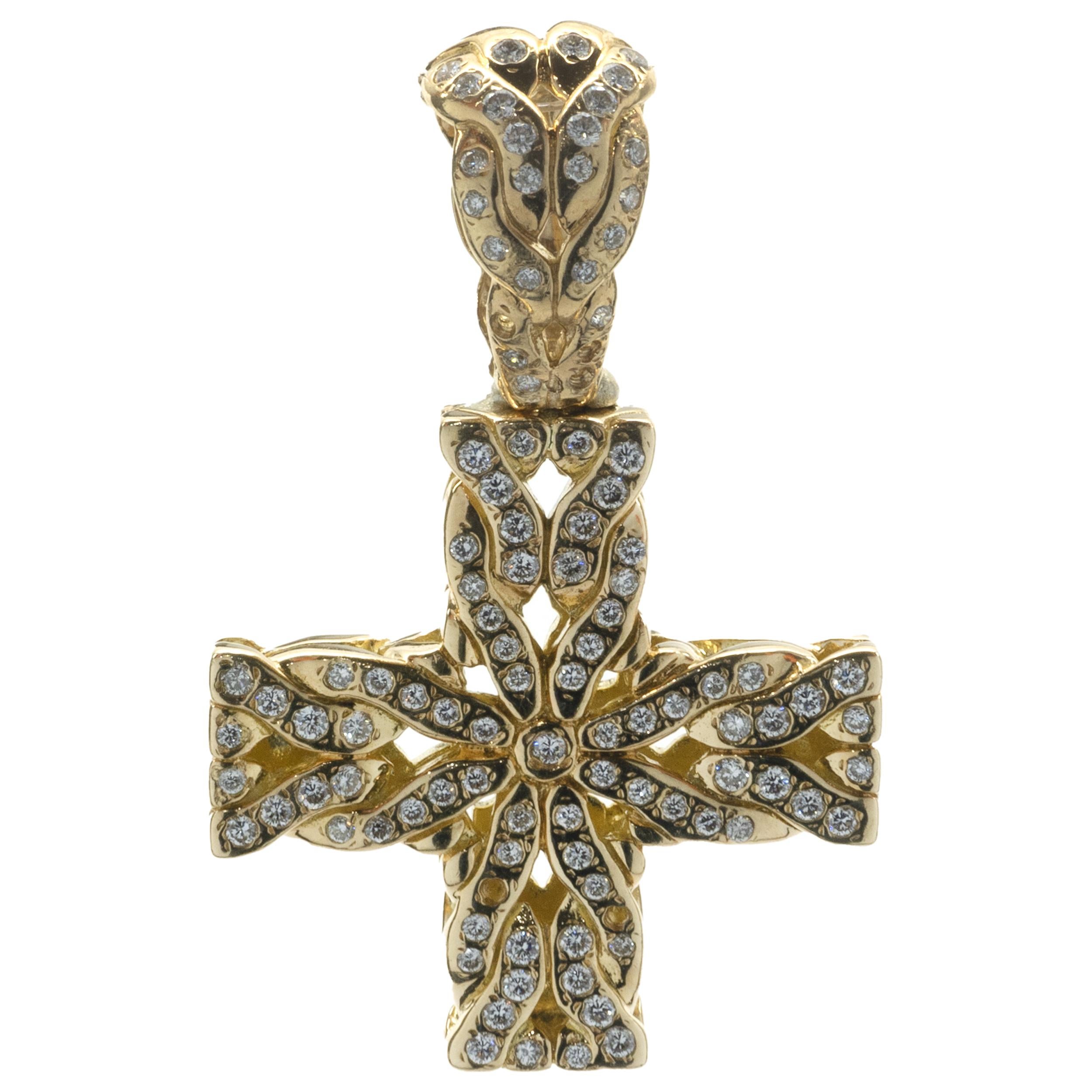 John Hardy 18 Karat Yellow Gold Pave Diamond Maltese Cross Pendant
