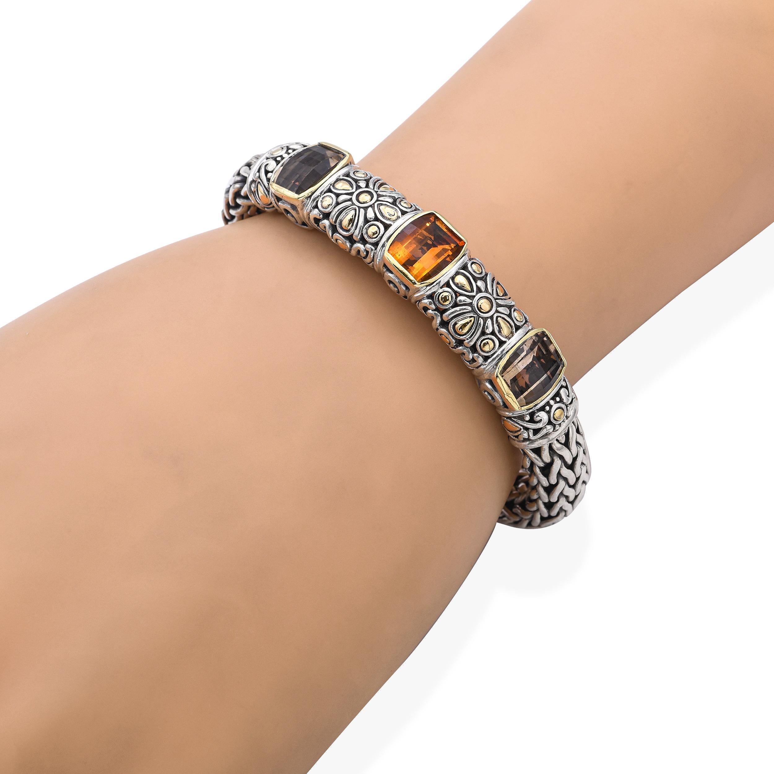 Moderne I John Hardy Bracelet en argent 18k et en argent sterling, orné de citrine et de quartz fumé en vente