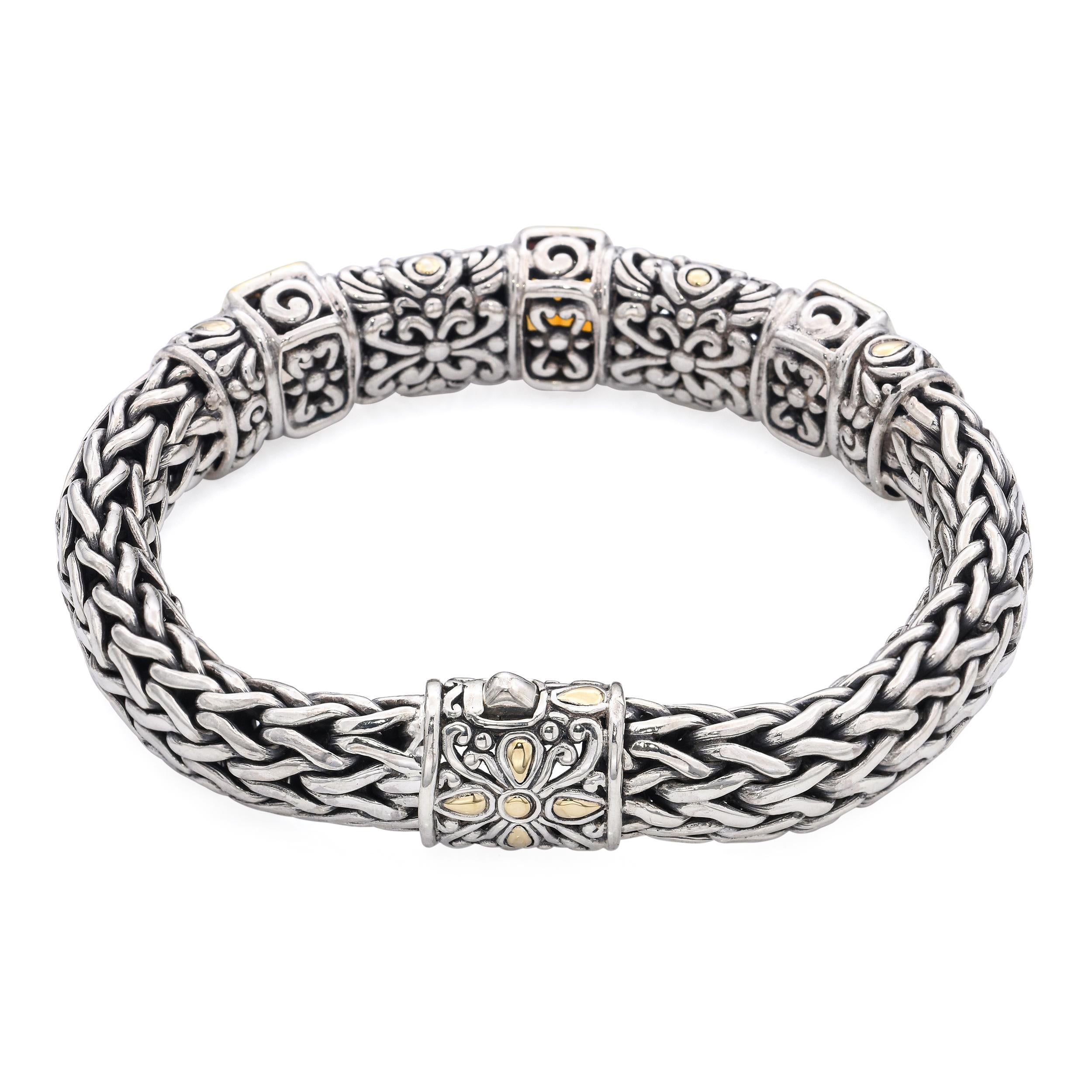 Taille mixte I John Hardy Bracelet en argent 18k et en argent sterling, orné de citrine et de quartz fumé en vente