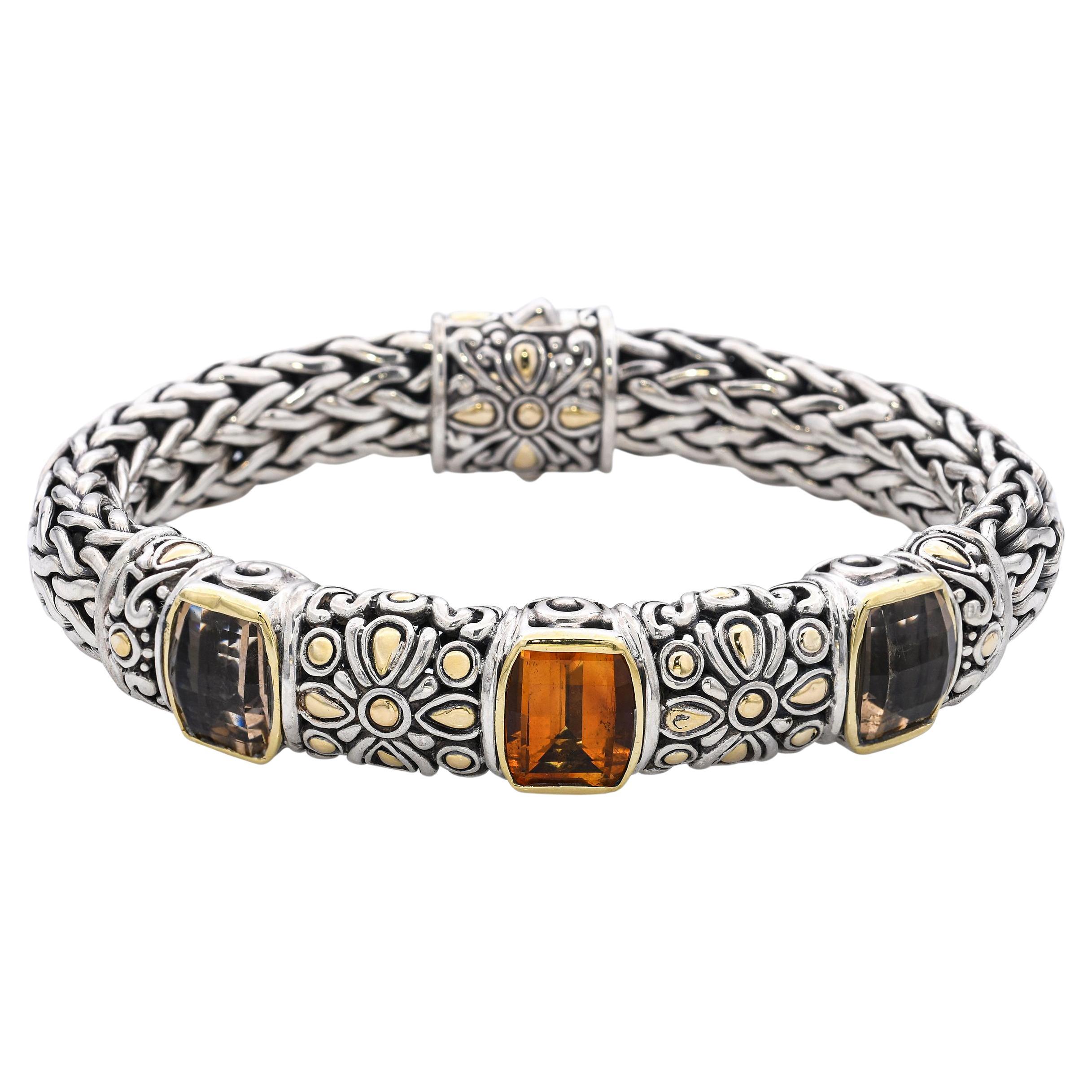 I John Hardy Bracelet en argent 18k et en argent sterling, orné de citrine et de quartz fumé