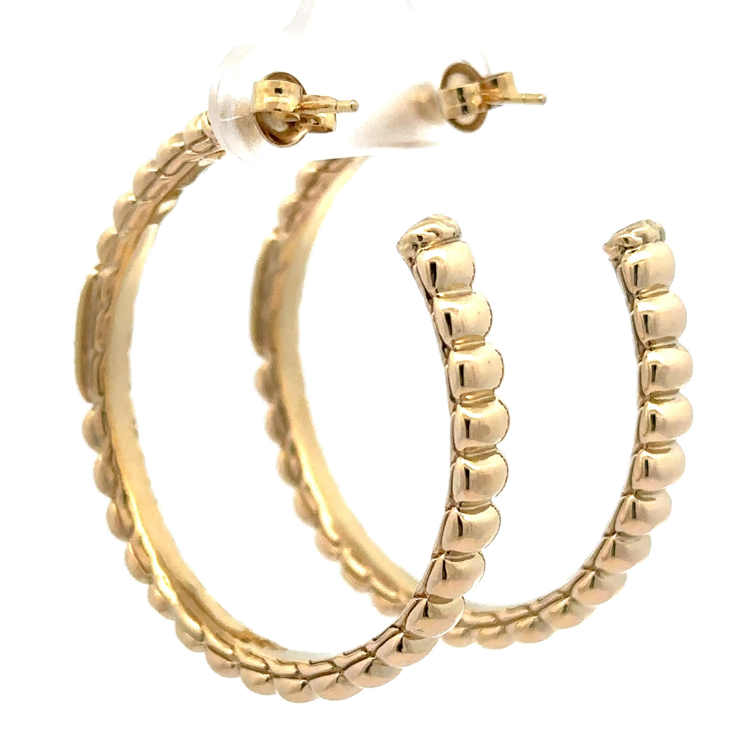 John Hardy 18k Gold 0.25ctw Pave Diamond Large Grooved Hoop Earrings For Sale 5